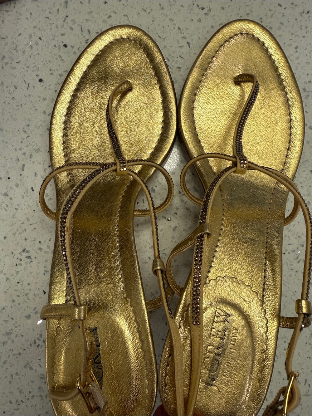 J Crew Swarovski Crystal Gold Kitten Heel Sandals Vintage Never Worn Size 9.5